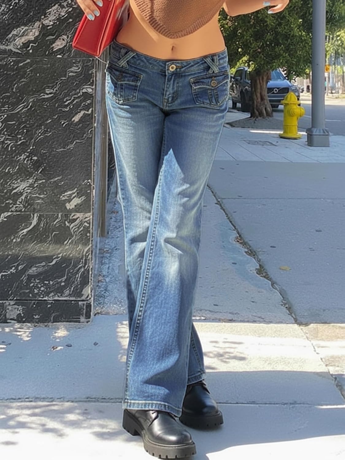 image:imageWomen Bell Bottom Jeans Stretchy Flare Mid Rise Embroidery Vintage Denim Pants 90s Outfits Y2k ClothesLight Blue