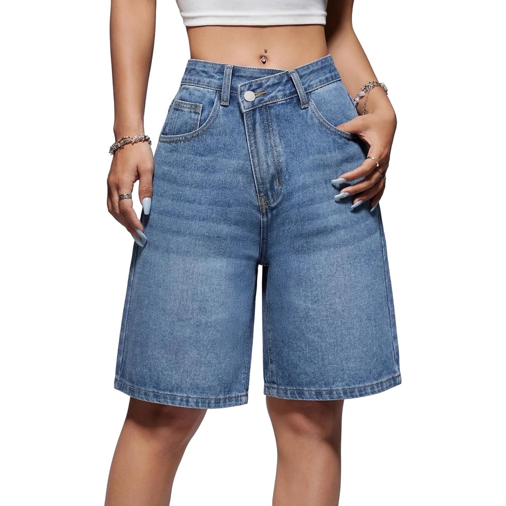 image:imageEMMIOL Women Jorts Baggy Jeans Shorts Knee Length MidLow Waisted Denim Y2K Bermuda Shorts Summer Hot Short Pants StreetwearDenim Blue313