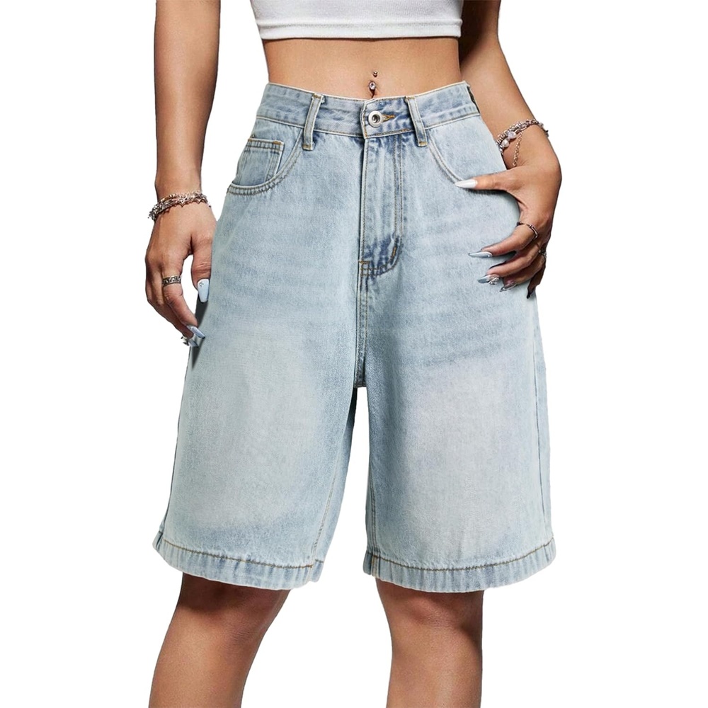 image:imageEMMIOL Women Jorts Baggy Jeans Shorts Knee Length MidLow Waisted Denim Y2K Bermuda Shorts Summer Hot Short Pants StreetwearLight Blue041