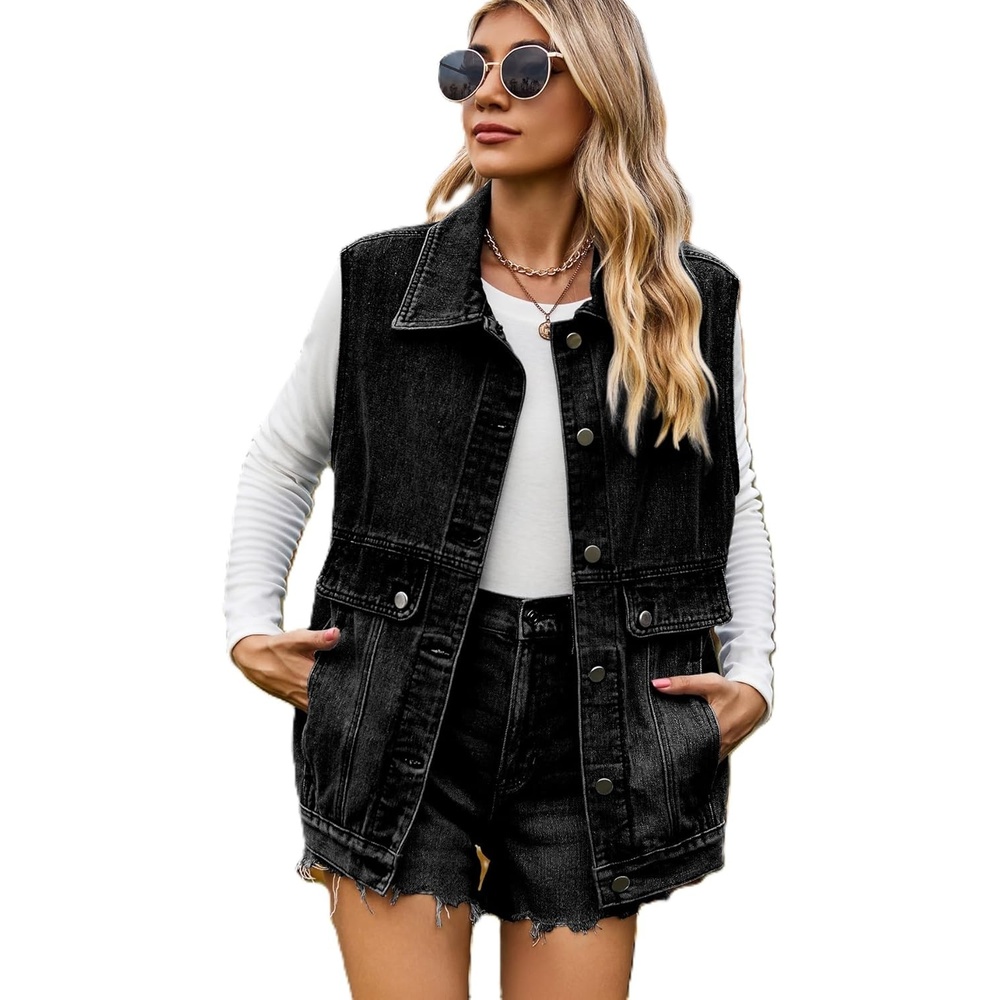 image:imageEMMIOL Womens Denim Vest Jean Vest Top with Pockets Baggy Streetwear Sleeveless Jacket Vintage Y2k Trendy 2026Ablack