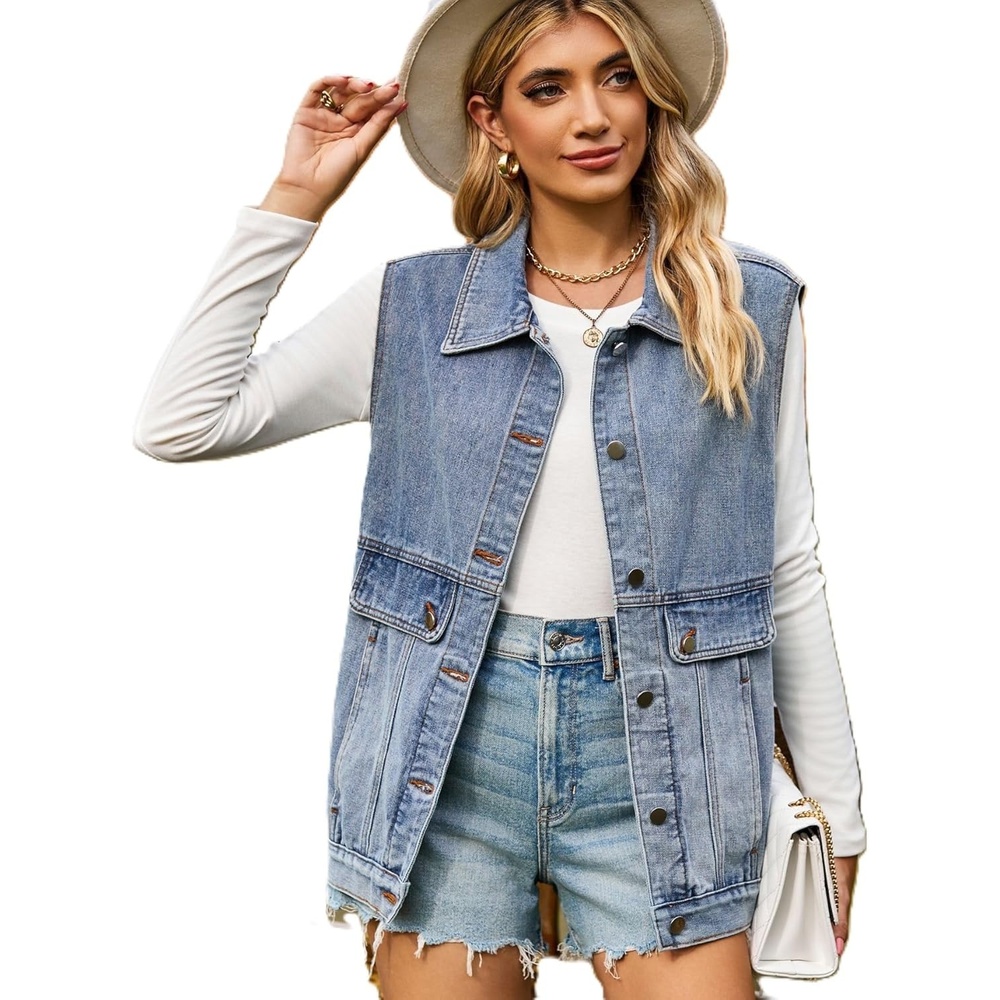 image:imageEMMIOL Womens Denim Vest Jean Vest Top with Pockets Baggy Streetwear Sleeveless Jacket Vintage Y2k Trendy 2026Ablue
