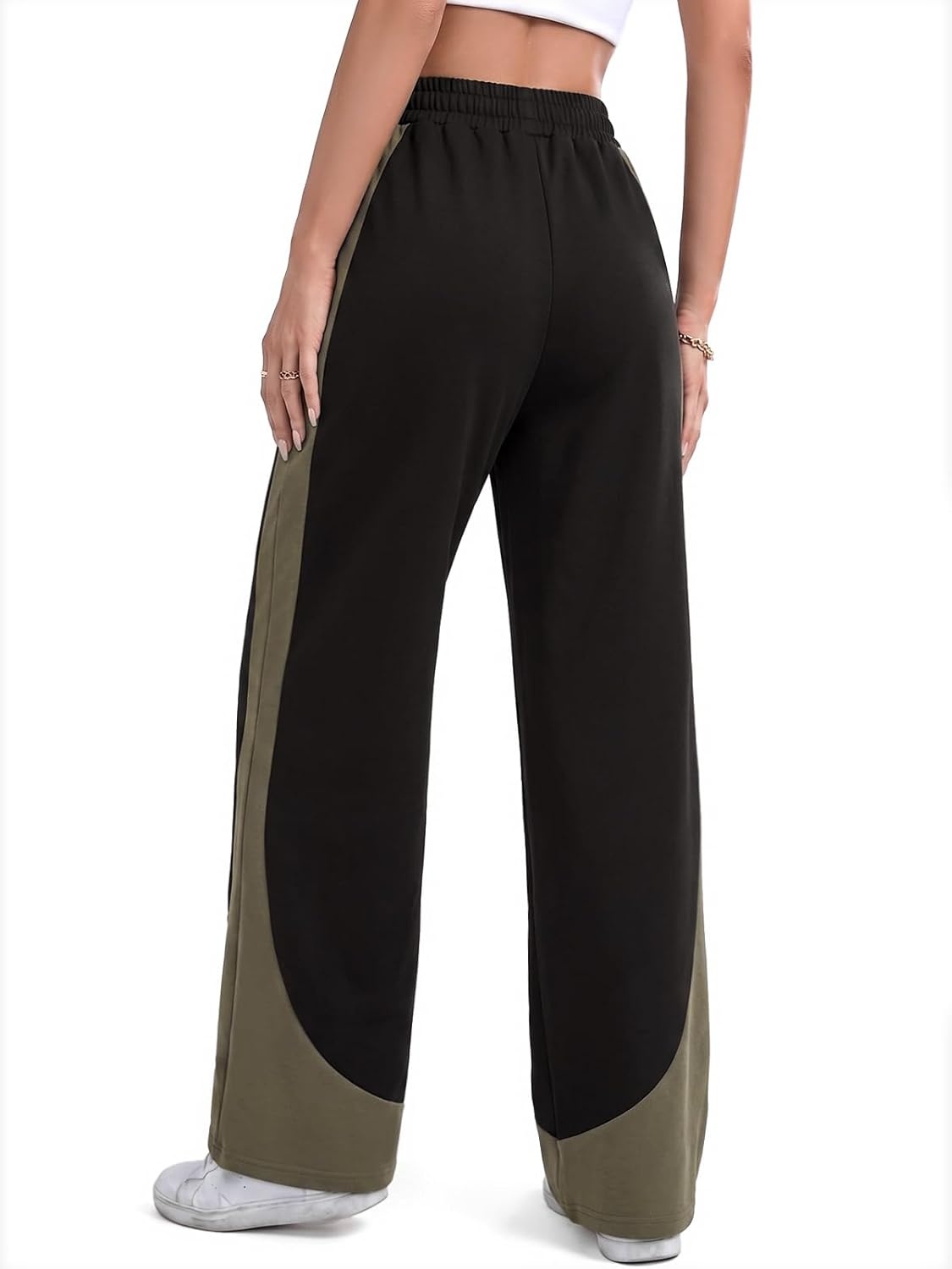 image:imageEMMIOL Barrel Sweatpants for Women Baggy High Waisted Y2K Barrel Leg Joggers with Contrast Side Panels and PocketsDark Green