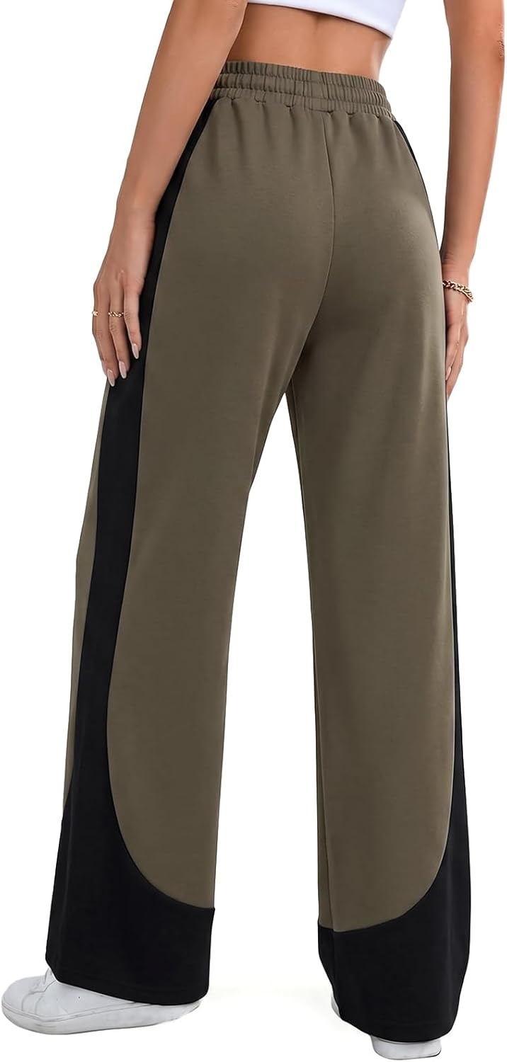 image:imageEMMIOL Barrel Sweatpants for Women Baggy High Waisted Y2K Barrel Leg Joggers with Contrast Side Panels and PocketsGreen