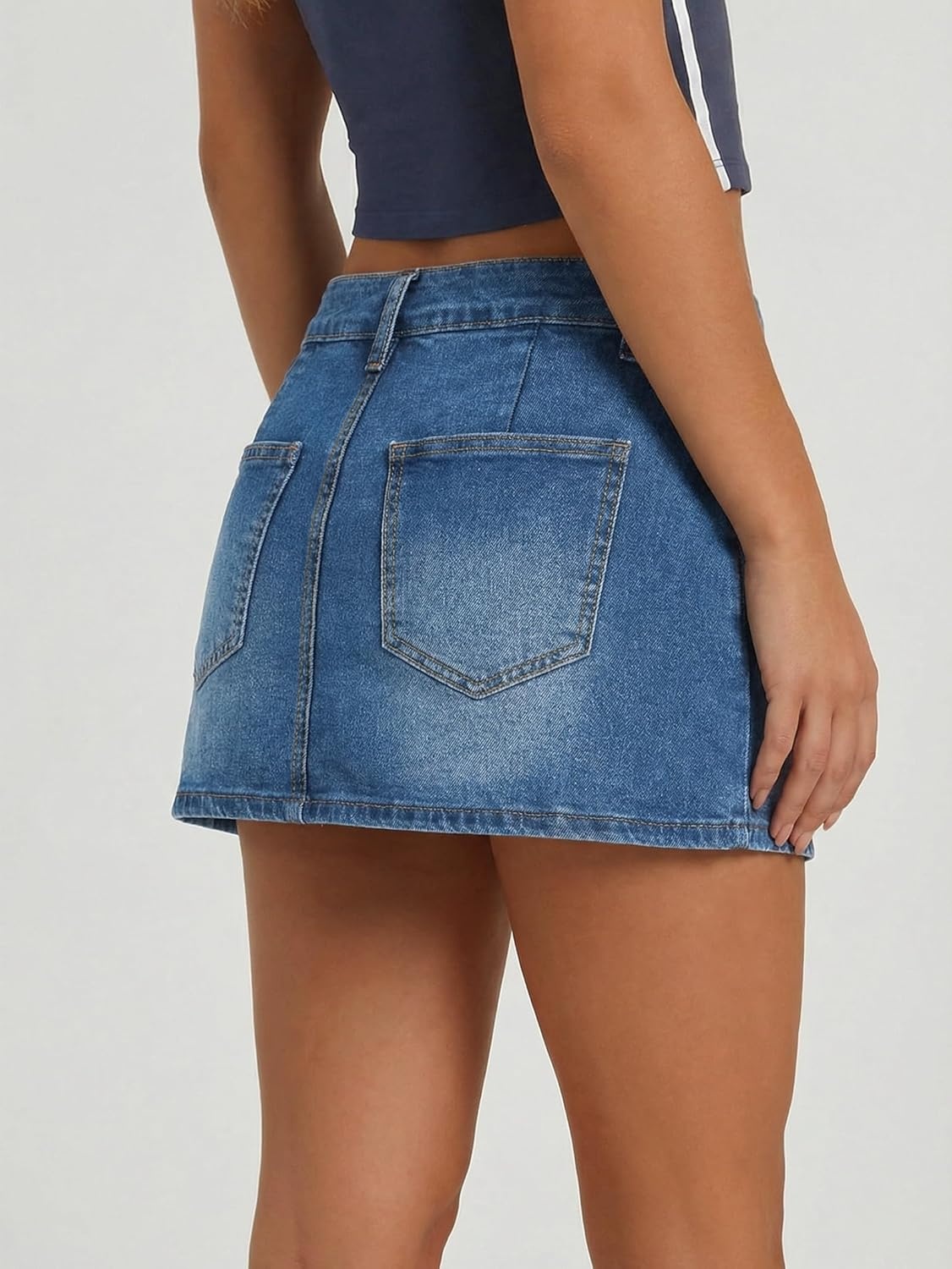 image:imageEMMIOL Denim Mini Skirt for Women Mid Waisted Stretch Side Zipper Skort Y2k Casual Jean Skirts with Shorts UnderneathMid Blue