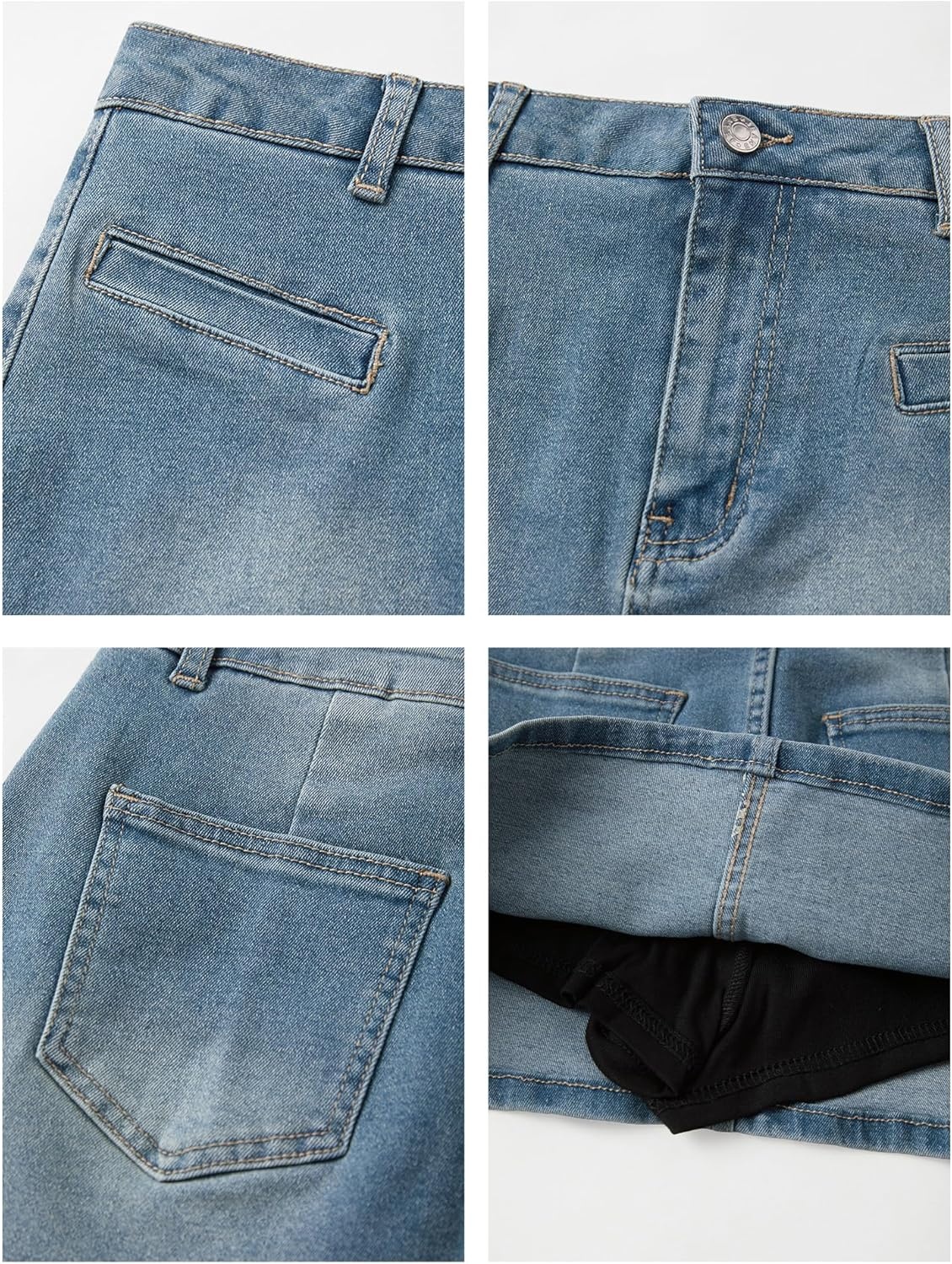 image:imageEMMIOL Jean Skirts for Women Builtin Short Mini Denim Skorts Mid Rise Y2K Summer Cotton Skirt Sexy Button with Pocket Vintage Blue XL