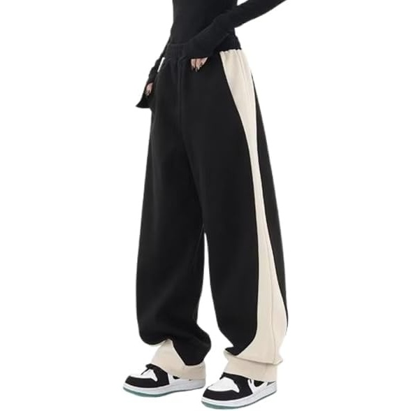 image:imageEMMIOL Barrel Sweatpants for Women Baggy High Waisted Y2K Barrel Leg Joggers with Contrast Side Panels and PocketsBlack