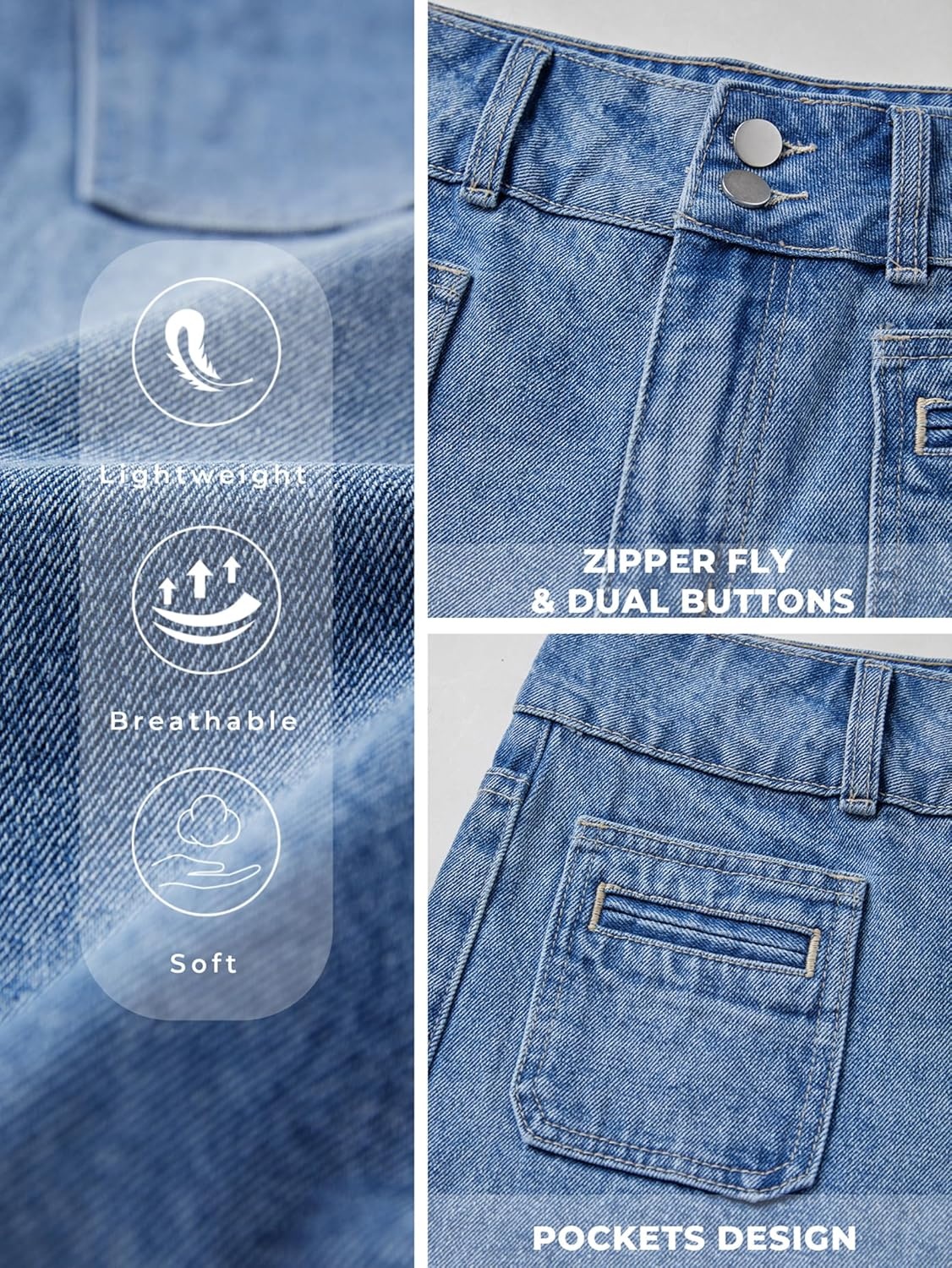 image:imageEMMIOL Bermuda Jean Shorts for Women Long Knee Length High Waisted Stretchy Cotton Jorts with Pockets Denim Summer Clean Fit016blue