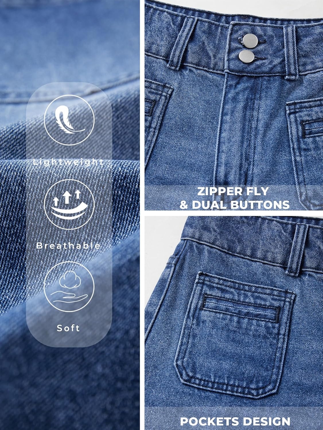image:imageEMMIOL Bermuda Jean Shorts for Women Long Knee Length High Waisted Stretchy Cotton Jorts with Pockets Denim Summer Clean Fit016mid Blue