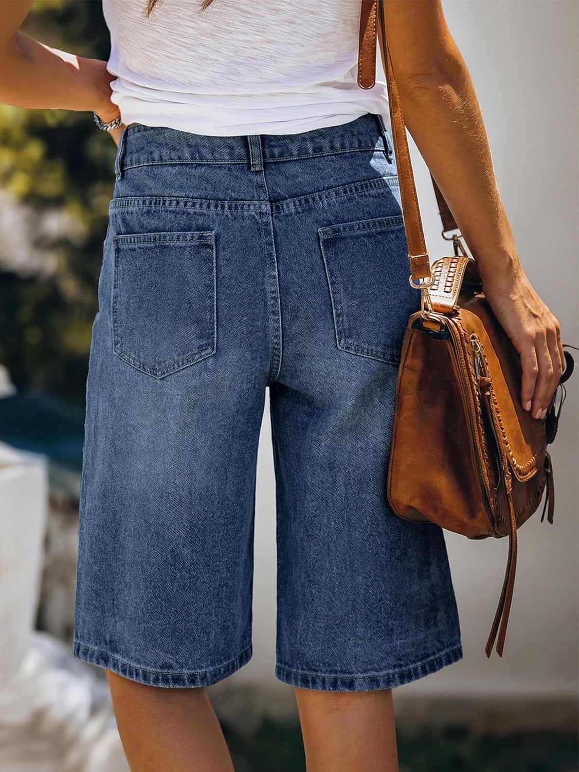image:imageEMMIOL Bermuda Jean Shorts for Women Long Knee Length High Waisted Stretchy Cotton Jorts with Pockets Denim Summer Clean Fit017blue