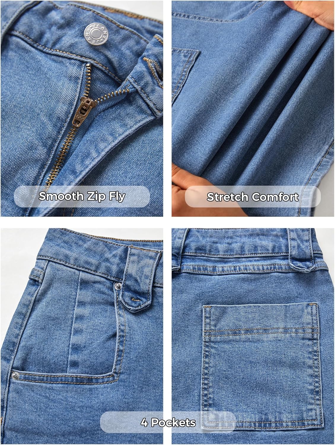 image:imageEMMIOL Bermuda Jean Shorts for Women Long Knee Length High Waisted Stretchy Cotton Jorts with Pockets Denim Summer Clean FitBlue
