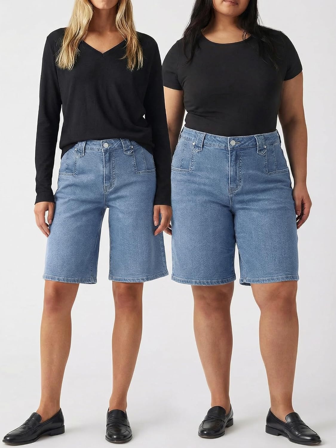 image:imageEMMIOL Bermuda Jean Shorts for Women Long Knee Length High Waisted Stretchy Cotton Jorts with Pockets Denim Summer Clean FitSky Blue