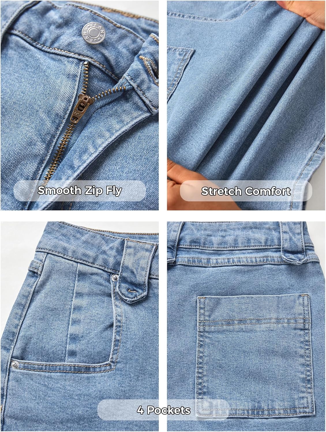 image:imageEMMIOL Bermuda Jean Shorts for Women Long Knee Length High Waisted Stretchy Cotton Jorts with Pockets Denim Summer Clean FitSky Blue