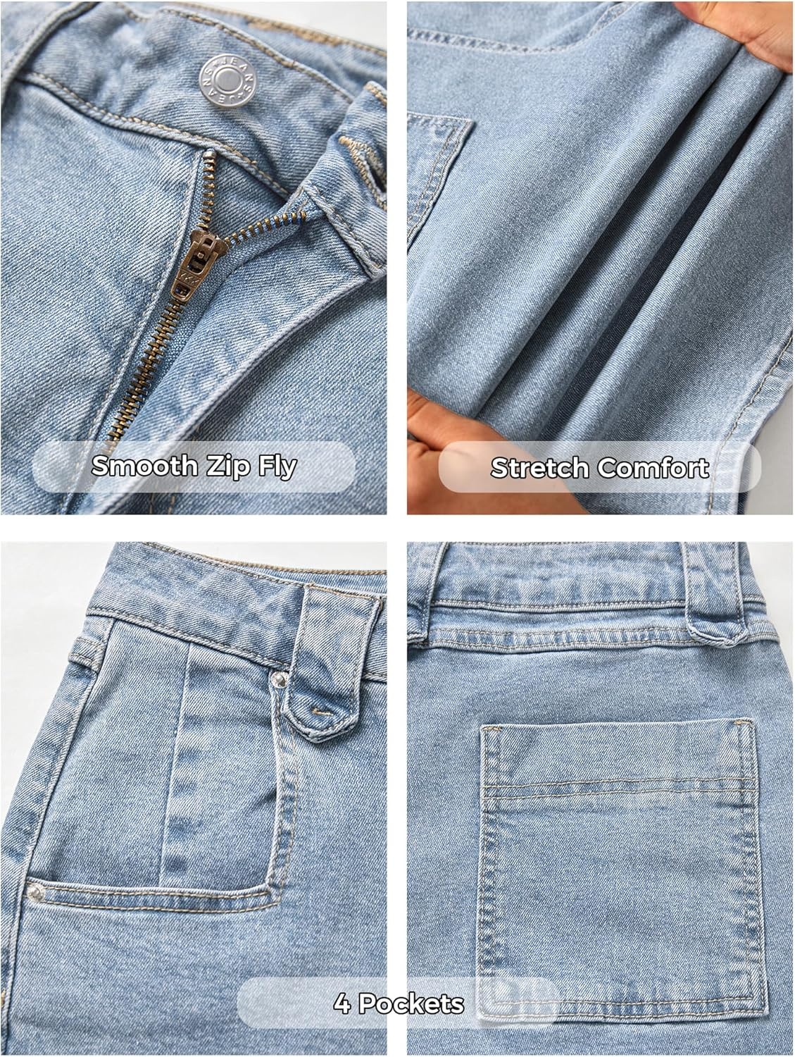 image:imageEMMIOL Bermuda Jean Shorts for Women Long Knee Length High Waisted Stretchy Cotton Jorts with Pockets Denim Summer Clean FitVintage Blue