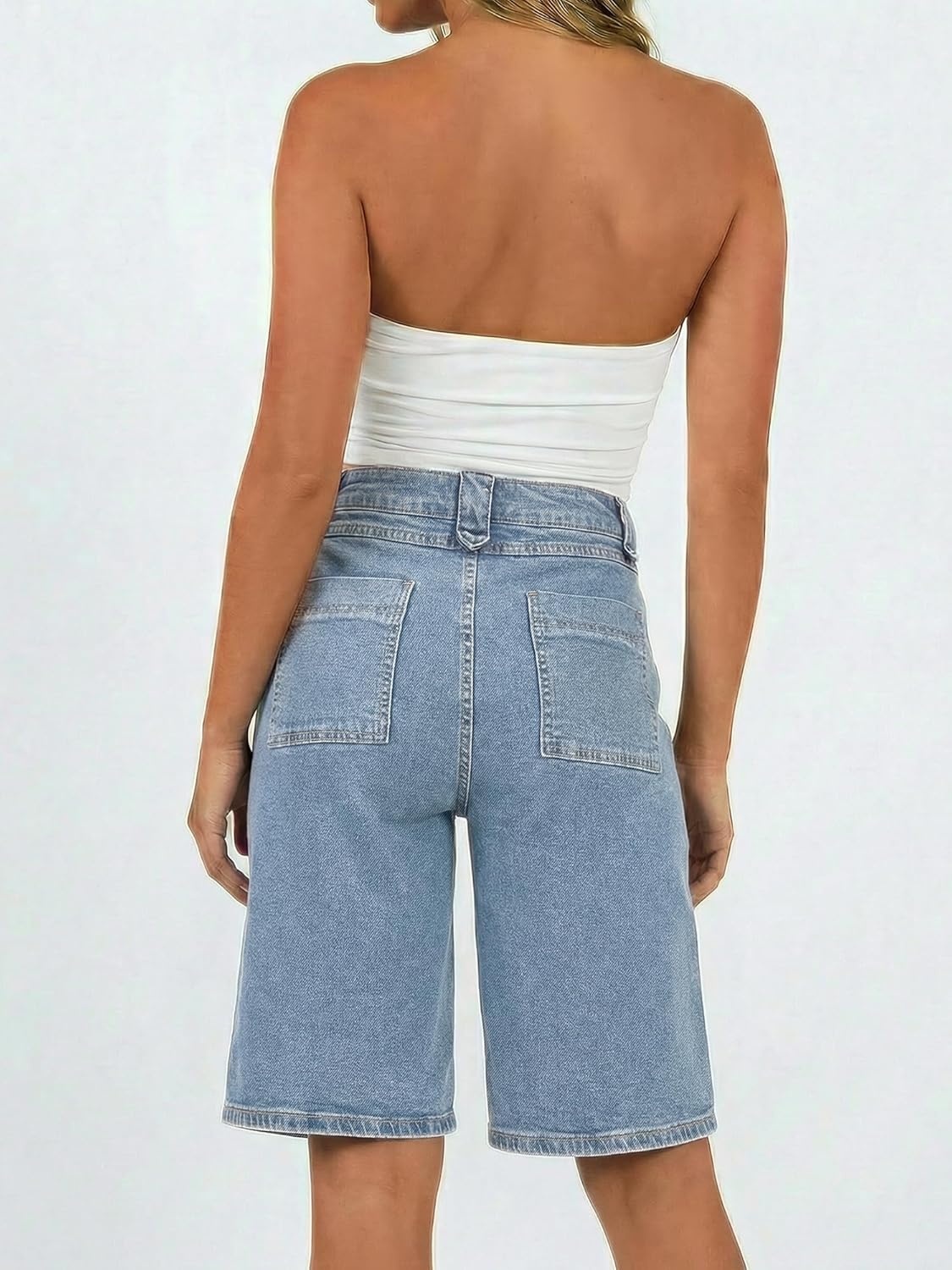 image:imageEMMIOL Bermuda Jean Shorts for Women Long Knee Length High Waisted Stretchy Cotton Jorts with Pockets Denim Summer Clean FitVintage Blue
