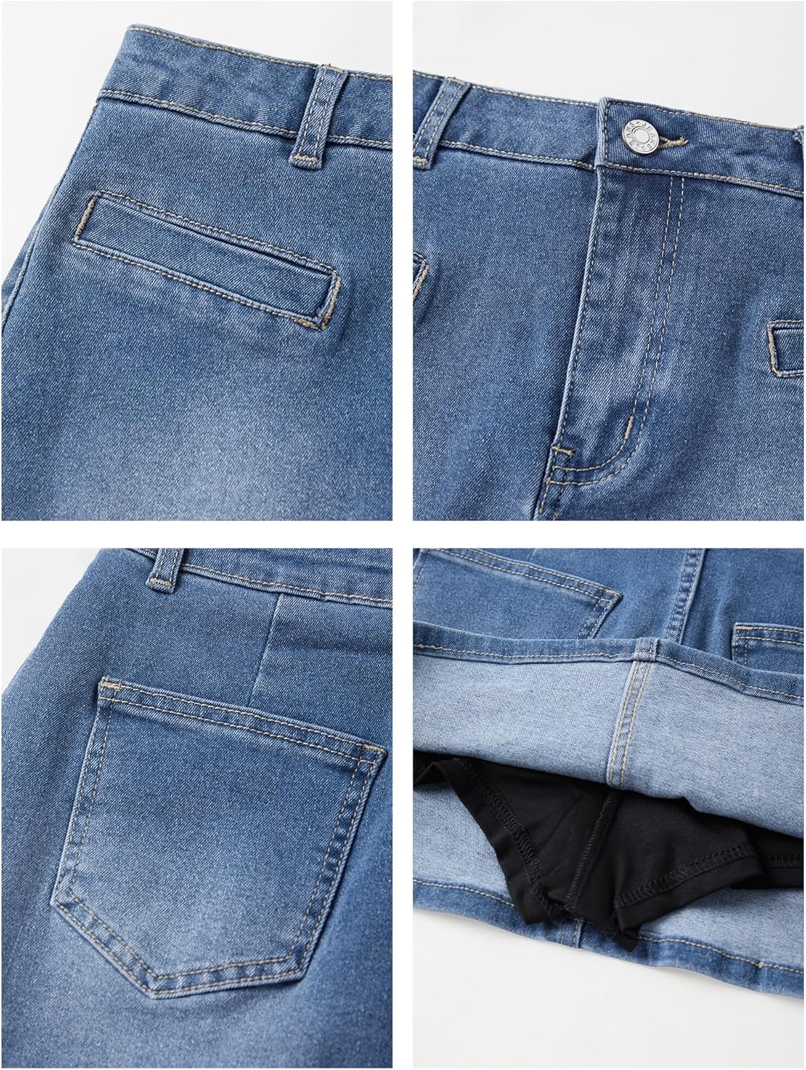 image:imageEMMIOL Jean Skirts for Women Builtin Short Mini Denim Skorts Mid Rise Y2K Summer Cotton Skirt Sexy Button with Pocket Blue S