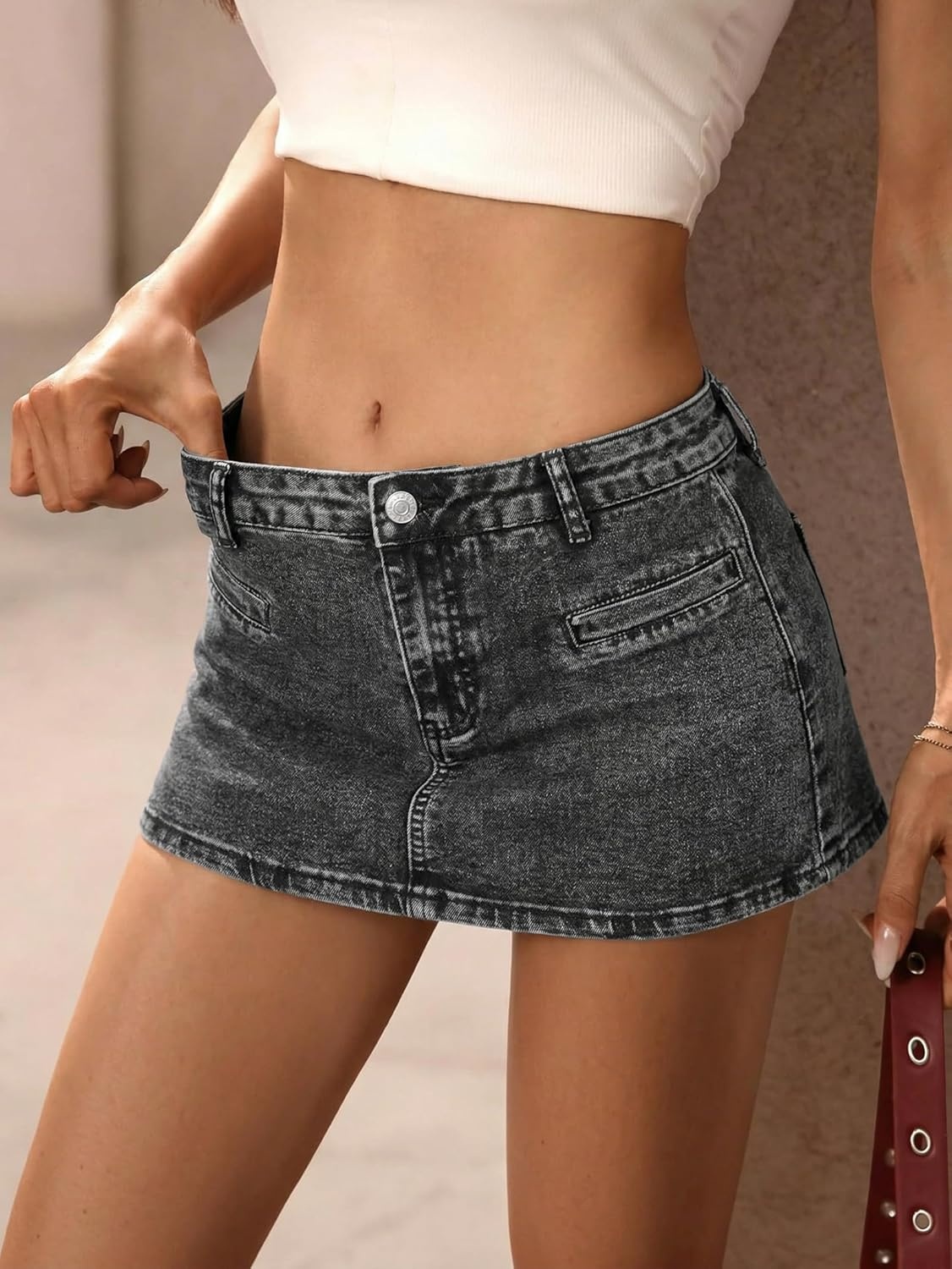 image:imageEMMIOL Jean Skirts for Women Builtin Short Mini Denim Skorts Mid Rise Y2K Summer Cotton Skirt Sexy Button with Pocket Dark Gray XL