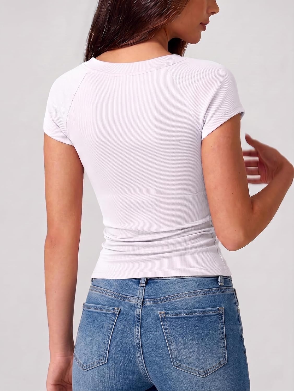 image:imageEMMIOL Sexy V Neck T Shirts for Women Short Sleeve Slim Fit Bow Bandage Cute Crop Tops Y2k 2026 Summer Going Out ClothesWhite