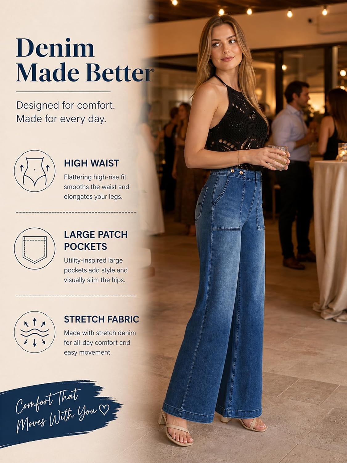 image:imageEMMIOL Womens 2026 Wide Leg Jeans Distress Mid Waist Stretchy Denim Pants Vintage Y2K TrousersAdark Blue