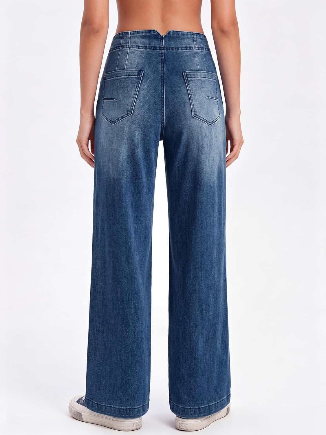 image:imageEMMIOL Womens 2026 Wide Leg Jeans Distress Mid Waist Stretchy Denim Pants Vintage Y2K TrousersAdark Blue
