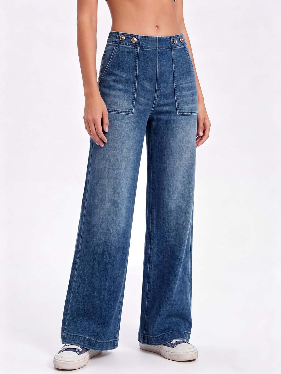 image:imageEMMIOL Womens 2026 Wide Leg Jeans Distress Mid Waist Stretchy Denim Pants Vintage Y2K TrousersAdark Blue