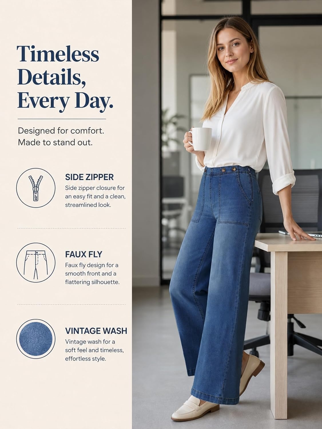 image:imageEMMIOL Womens 2026 Wide Leg Jeans Distress Mid Waist Stretchy Denim Pants Vintage Y2K TrousersAdark Blue