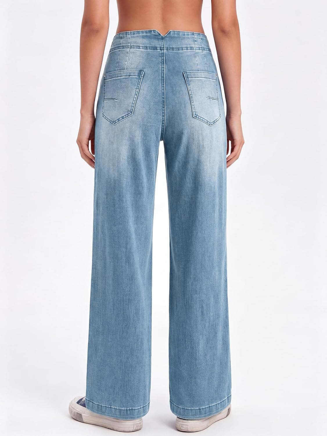 image:imageEMMIOL Womens 2026 Wide Leg Jeans Distress Mid Waist Stretchy Denim Pants Vintage Y2K TrousersAlight Blue