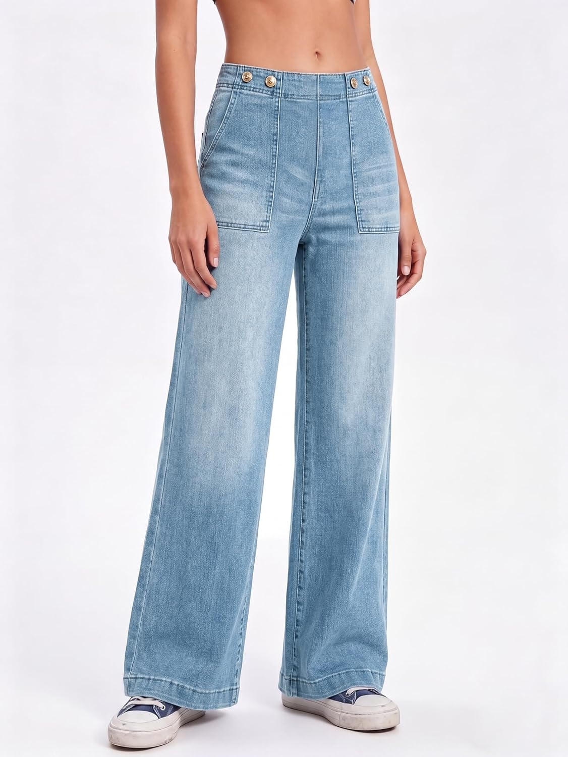 image:imageEMMIOL Womens 2026 Wide Leg Jeans Distress Mid Waist Stretchy Denim Pants Vintage Y2K TrousersAlight Blue