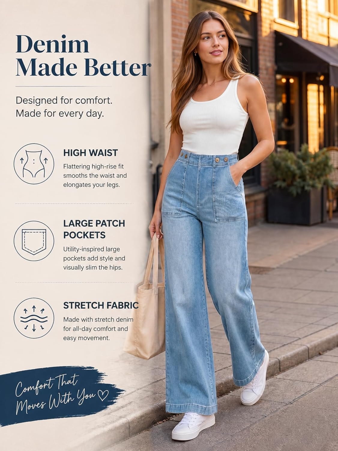 image:imageEMMIOL Womens 2026 Wide Leg Jeans Distress Mid Waist Stretchy Denim Pants Vintage Y2K TrousersAlight Blue