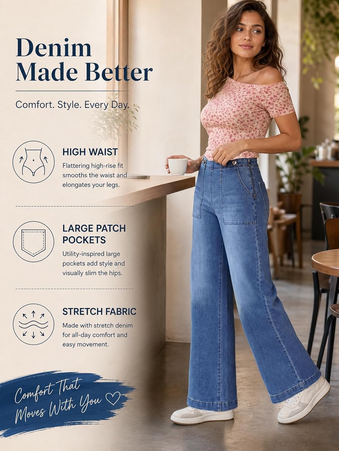 image:imageEMMIOL Womens 2026 Wide Leg Jeans Distress Mid Waist Stretchy Denim Pants Vintage Y2K TrousersAmid Blue