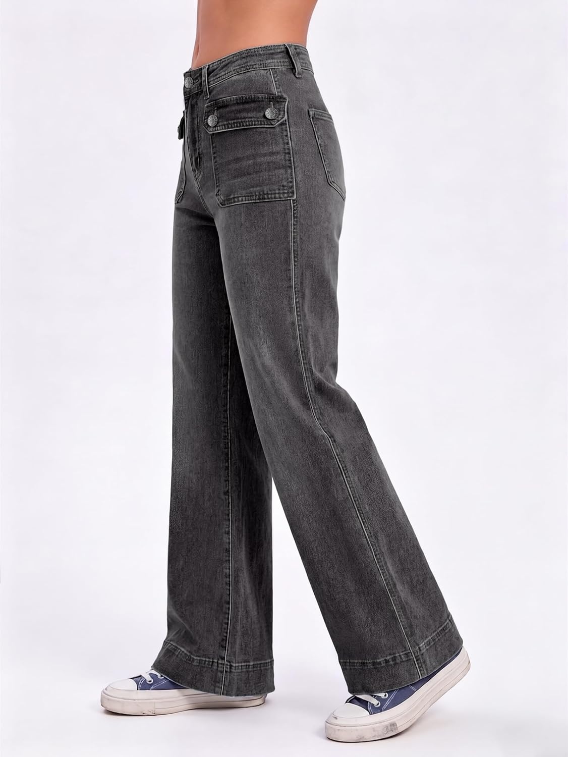 image:imageEMMIOL Womens 2026 Wide Leg Jeans Distress Mid Waist Stretchy Denim Pants Vintage Y2K TrousersBgrey