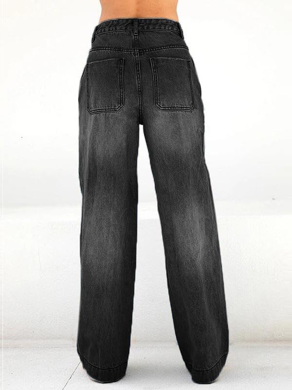 image:imageEMMIOL Womens 2026 Wide Leg Jeans Distress Mid Waist Stretchy Denim Pants Vintage Y2K TrousersBlack