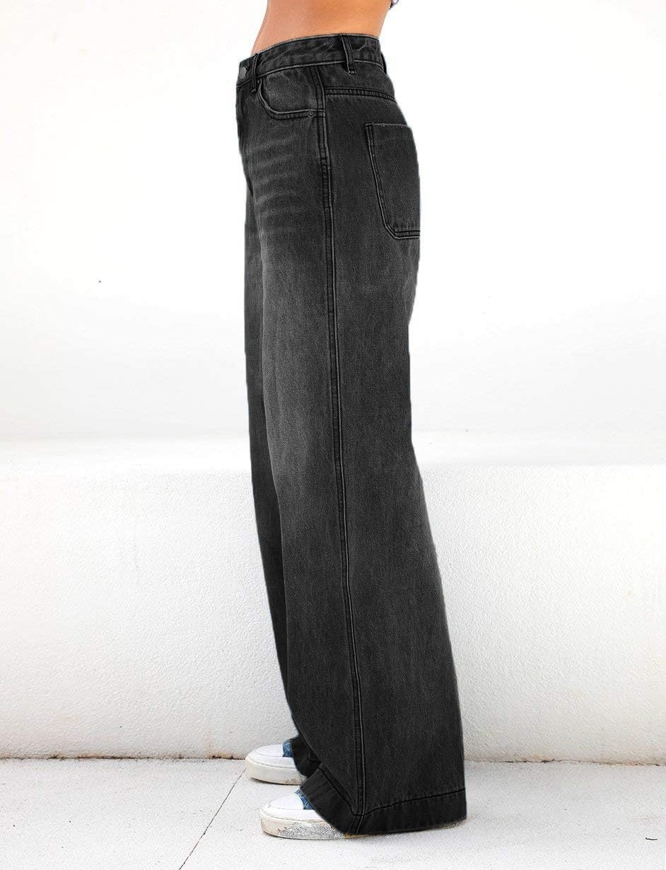 image:imageEMMIOL Womens 2026 Wide Leg Jeans Distress Mid Waist Stretchy Denim Pants Vintage Y2K TrousersBlack