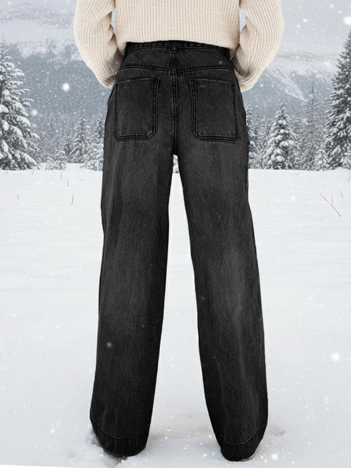 image:imageEMMIOL Womens 2026 Wide Leg Jeans Distress Mid Waist Stretchy Denim Pants Vintage Y2K TrousersBlackwarm Fleece Lined