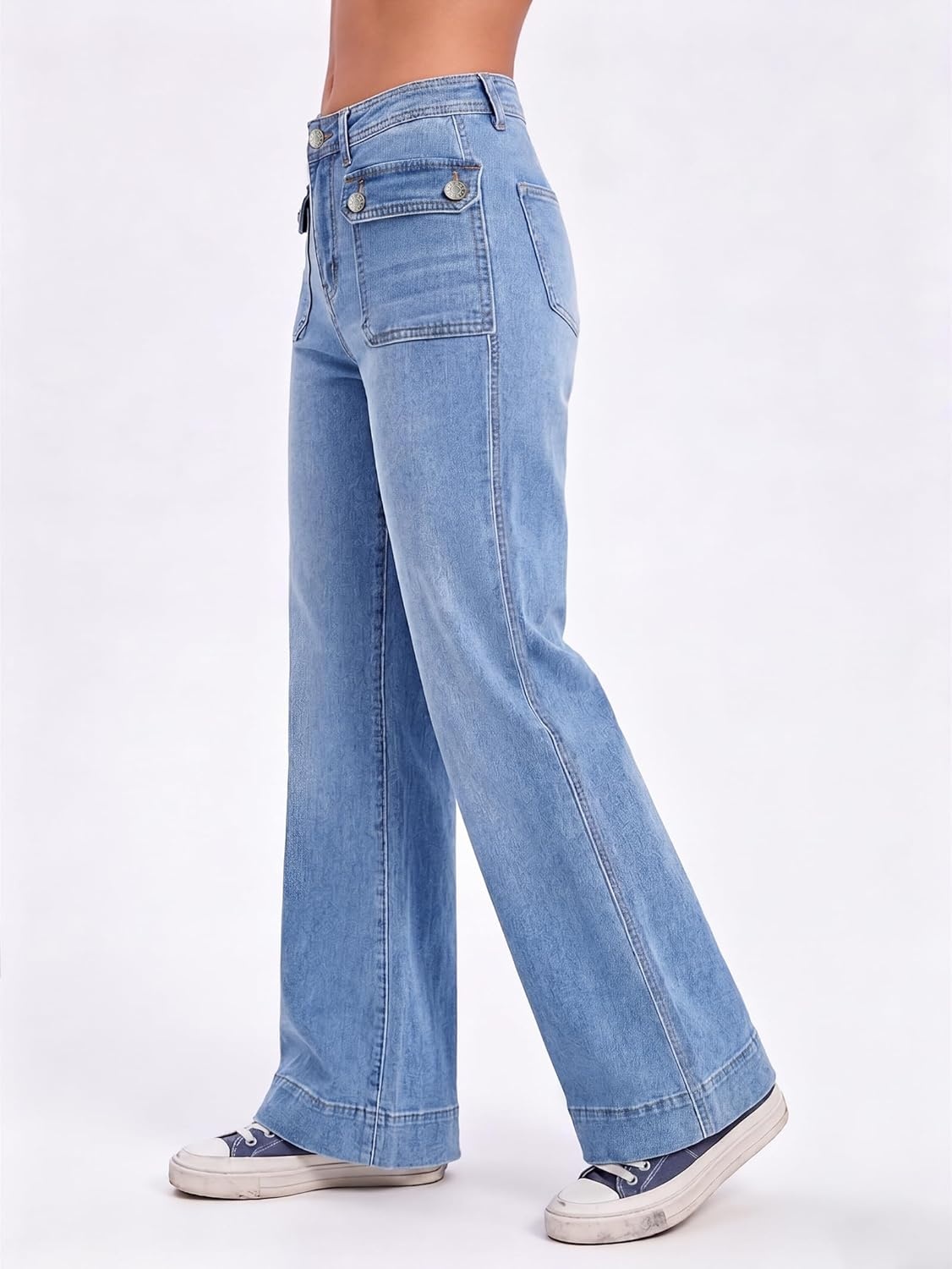 image:imageEMMIOL Womens 2026 Wide Leg Jeans Distress Mid Waist Stretchy Denim Pants Vintage Y2K TrousersBlight Blue