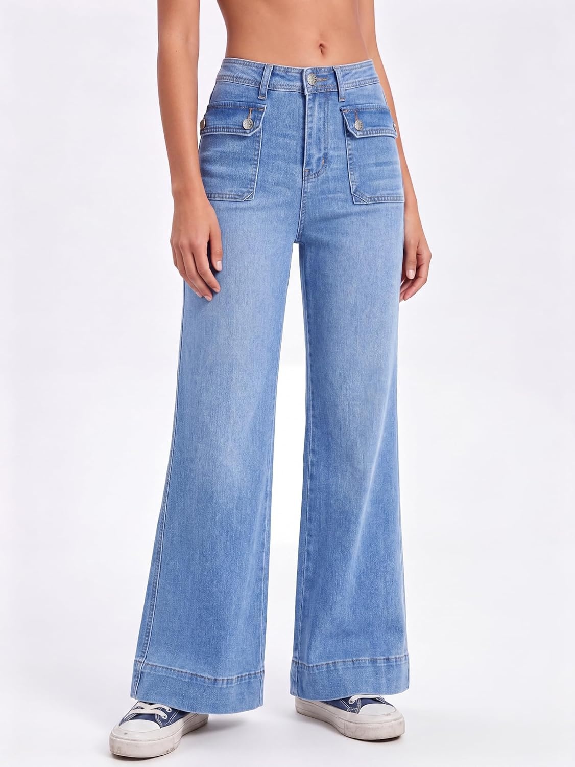 image:imageEMMIOL Womens 2026 Wide Leg Jeans Distress Mid Waist Stretchy Denim Pants Vintage Y2K TrousersBlight Blue