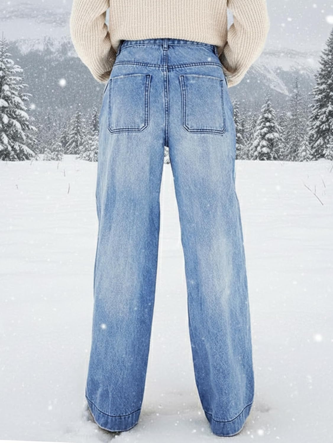 image:imageEMMIOL Womens 2026 Wide Leg Jeans Distress Mid Waist Stretchy Denim Pants Vintage Y2K TrousersBluewarm Fleece Lined