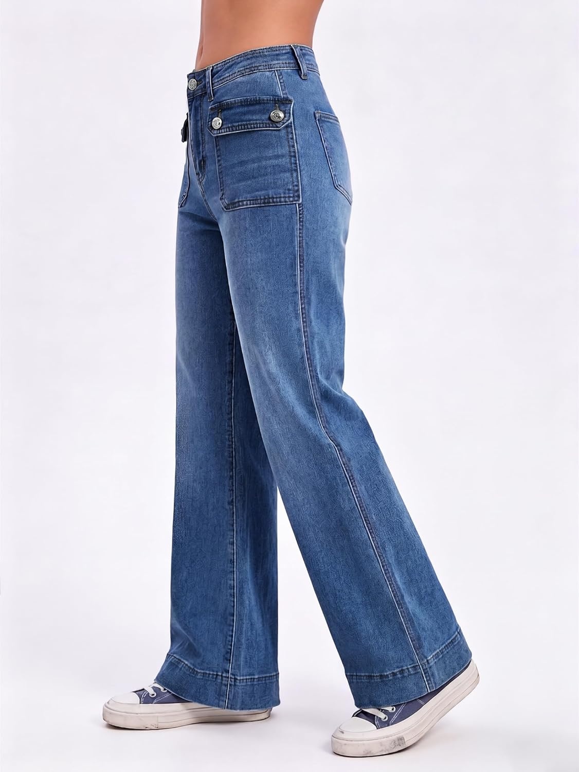 image:imageEMMIOL Womens 2026 Wide Leg Jeans Distress Mid Waist Stretchy Denim Pants Vintage Y2K TrousersBmid Blue