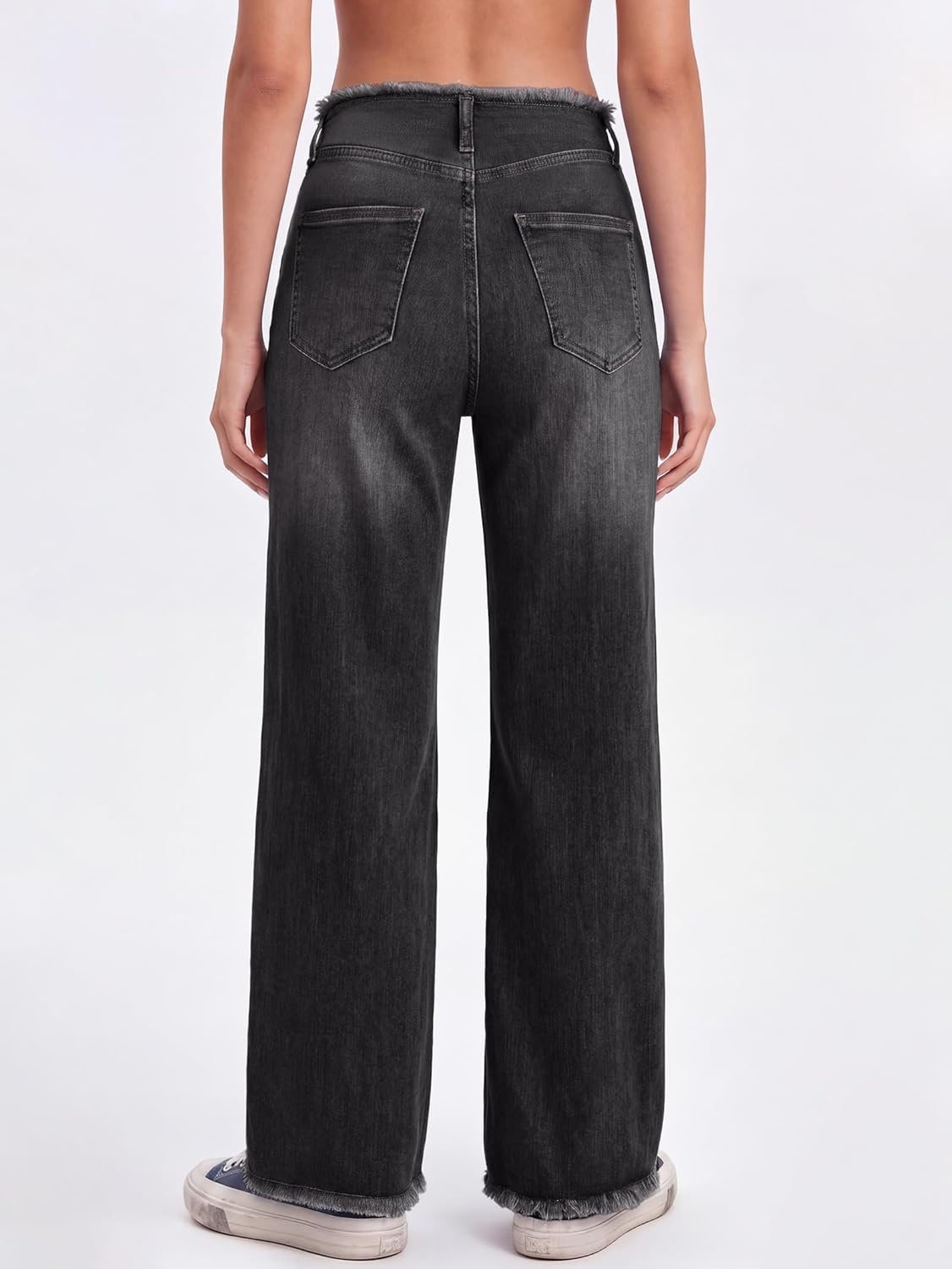 image:imageEMMIOL Womens 2026 Wide Leg Jeans Distress Mid Waist Stretchy Denim Pants Vintage Y2K TrousersCblack