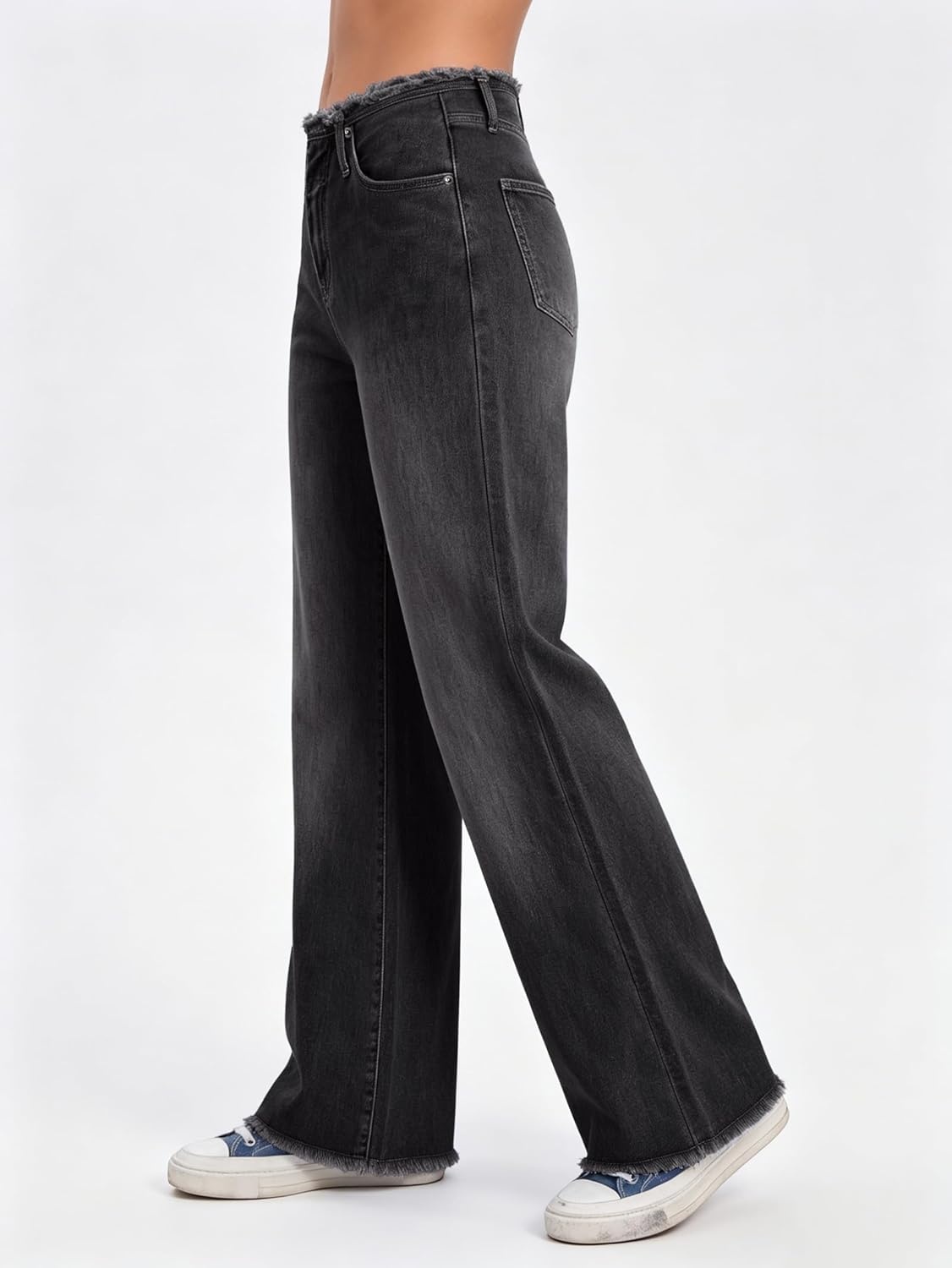 image:imageEMMIOL Womens 2026 Wide Leg Jeans Distress Mid Waist Stretchy Denim Pants Vintage Y2K TrousersCblack