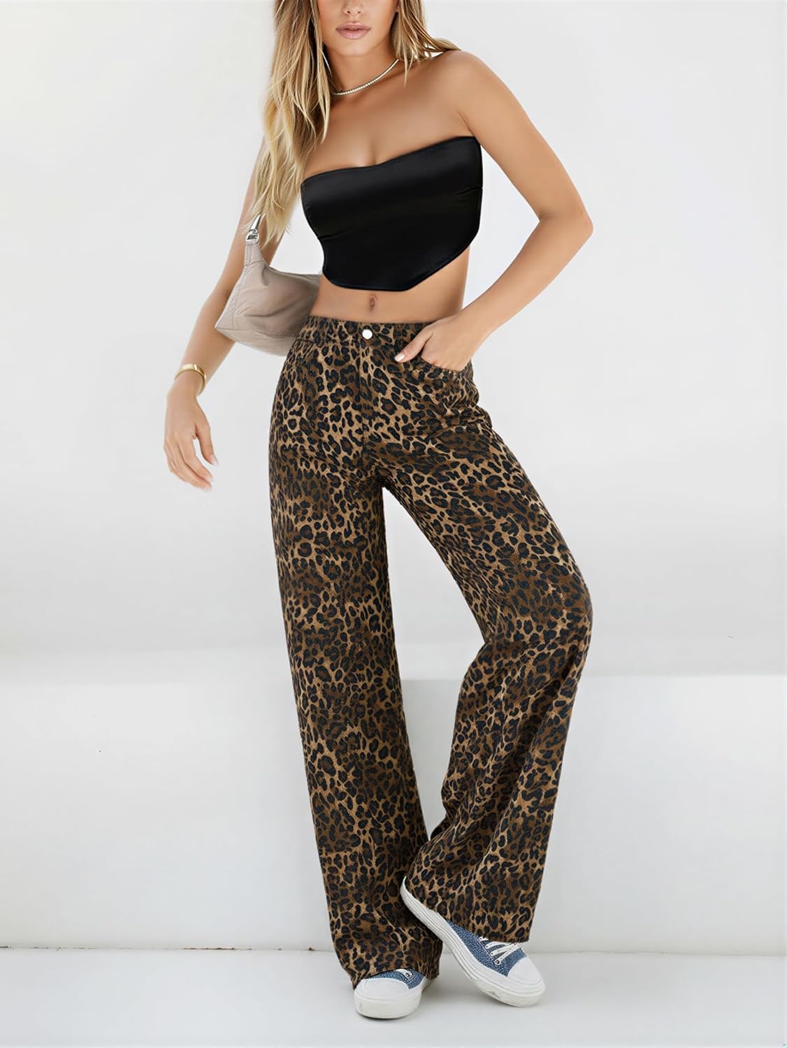 image:imageEMMIOL Womens 2026 Wide Leg Jeans Distress Mid Waist Stretchy Denim Pants Vintage Y2K TrousersLeopard Printstyle1