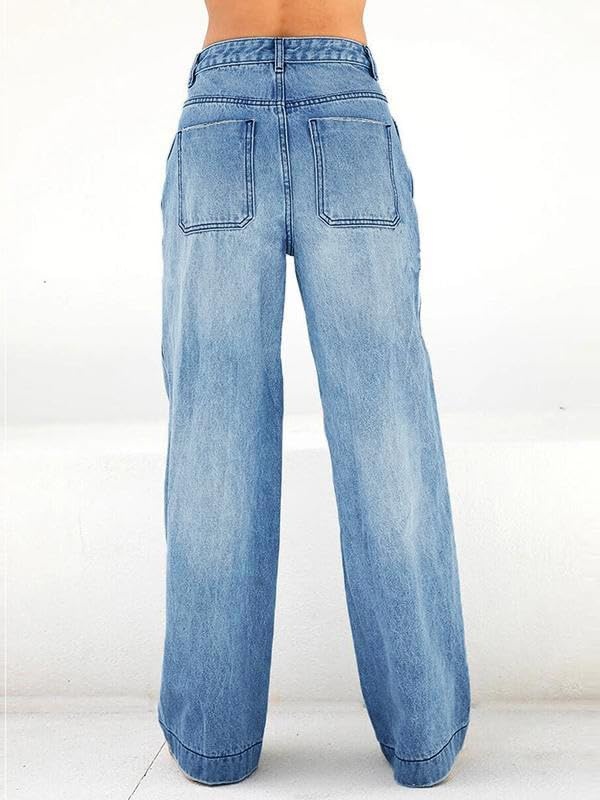 image:imageEMMIOL Womens 2026 Wide Leg Jeans Distress Mid Waist Stretchy Denim Pants Vintage Y2K TrousersLight Blue
