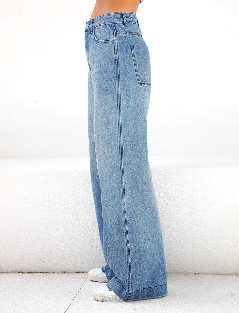 image:imageEMMIOL Womens 2026 Wide Leg Jeans Distress Mid Waist Stretchy Denim Pants Vintage Y2K TrousersLight Blue