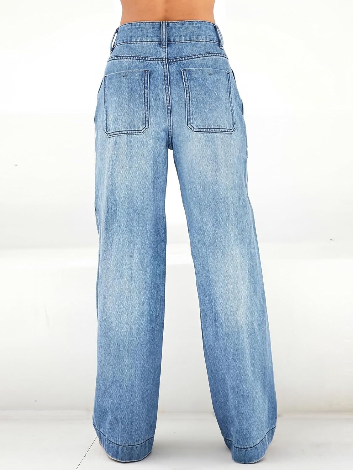 image:imageEMMIOL Womens 2026 Wide Leg Jeans Distress Mid Waist Stretchy Denim Pants Vintage Y2K TrousersLight Bluea060