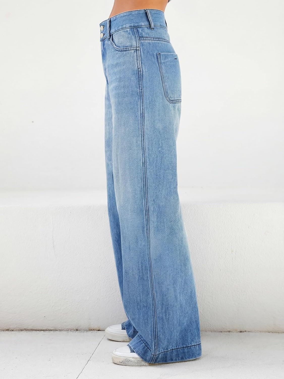 image:imageEMMIOL Womens 2026 Wide Leg Jeans Distress Mid Waist Stretchy Denim Pants Vintage Y2K TrousersLight Bluea060