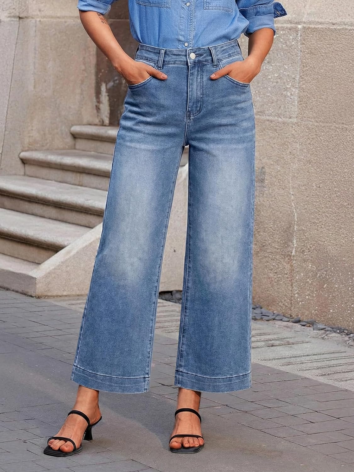 image:imageEMMIOL Womens 2026 Wide Leg Jeans Distress Mid Waist Stretchy Denim Pants Vintage Y2K TrousersMid Bluecropped