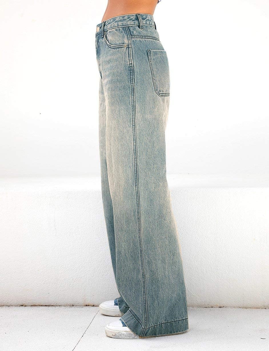 image:imageEMMIOL Womens 2026 Wide Leg Jeans Distress Mid Waist Stretchy Denim Pants Vintage Y2K TrousersWashed Bluea171