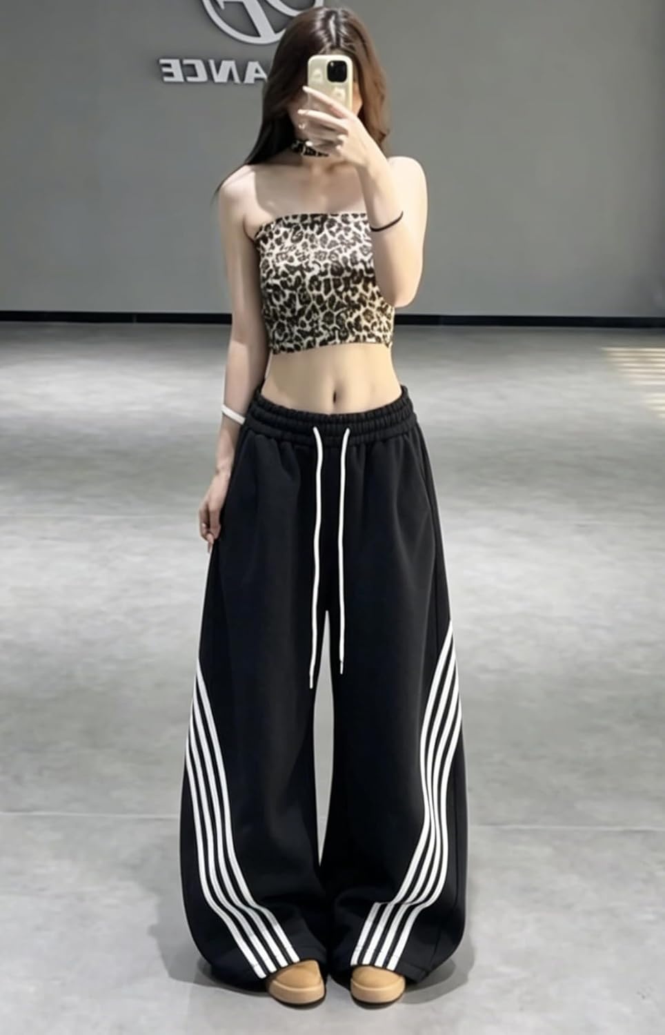 image:imageEMMIOL Y2K Striped Barrel Sweatpants for Women Baggy High Waisted Wide Leg Joggers with Drawstring Waist Adjustable CuffsBlack