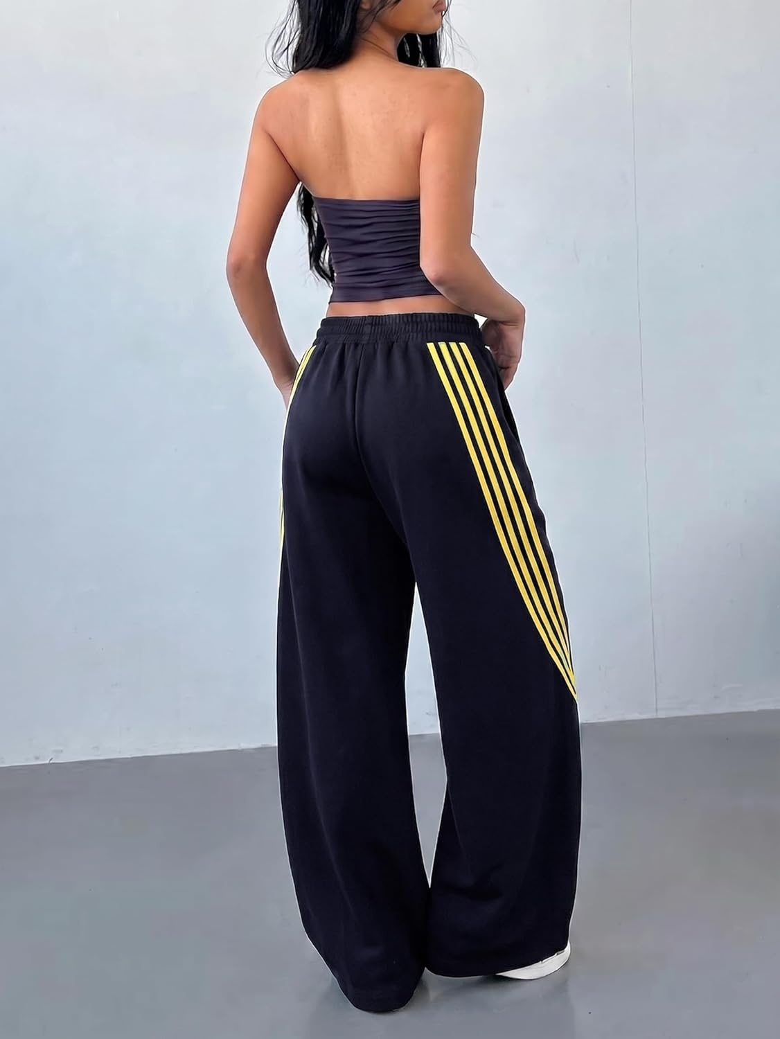 image:imageEMMIOL Y2K Striped Barrel Sweatpants for Women Baggy High Waisted Wide Leg Joggers with Drawstring Waist Adjustable CuffsDark Blue