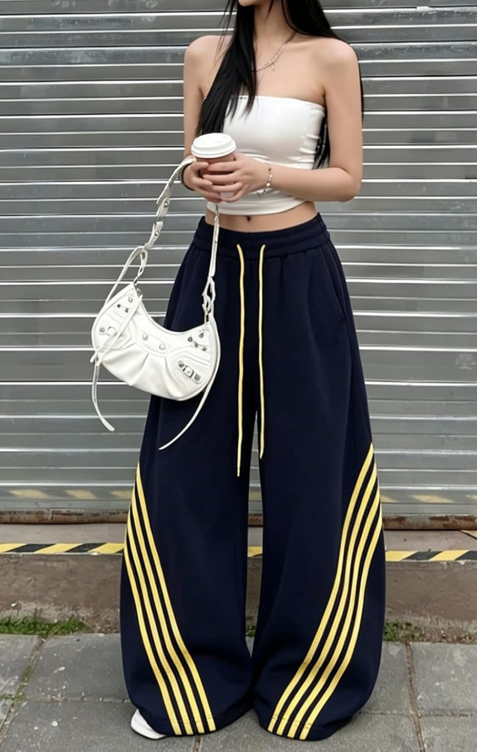 image:imageEMMIOL Y2K Striped Barrel Sweatpants for Women Baggy High Waisted Wide Leg Joggers with Drawstring Waist Adjustable CuffsDark Blue