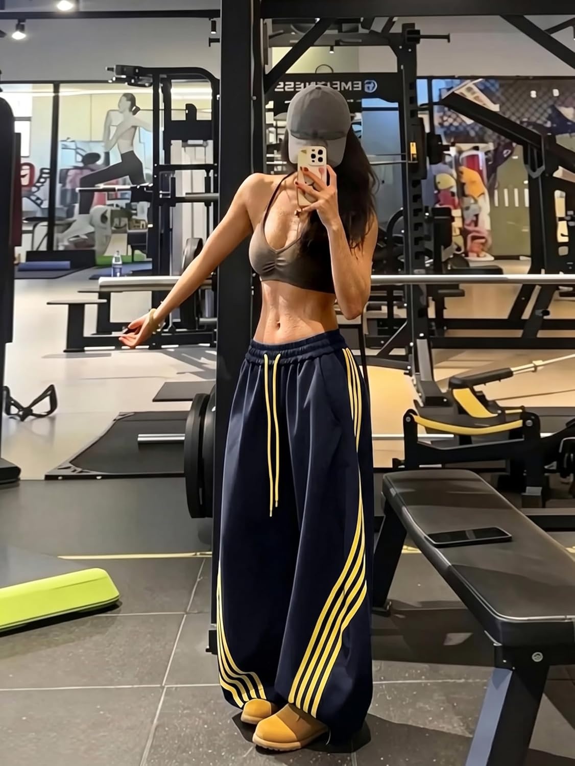 image:imageEMMIOL Y2K Striped Barrel Sweatpants for Women Baggy High Waisted Wide Leg Joggers with Drawstring Waist Adjustable CuffsDark Blue